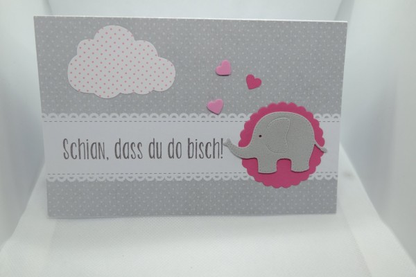 Glückwunschkorte Elefant rosa