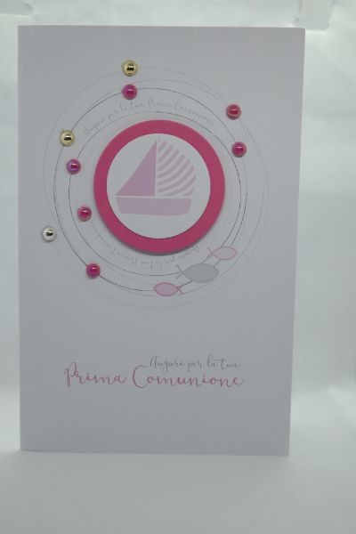 Cartolina Prima comunione nave rosa